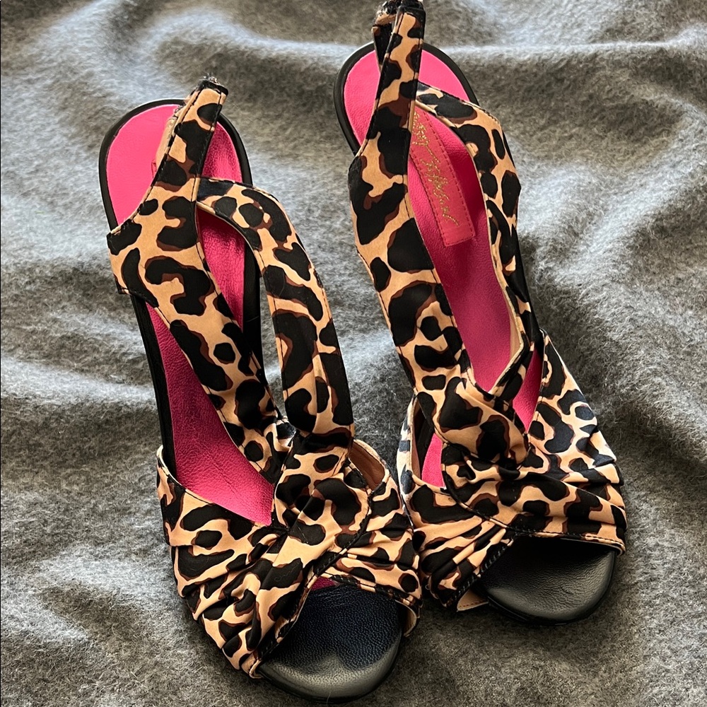 Betsey Johnson Leopard Print Heels with Pink Insole